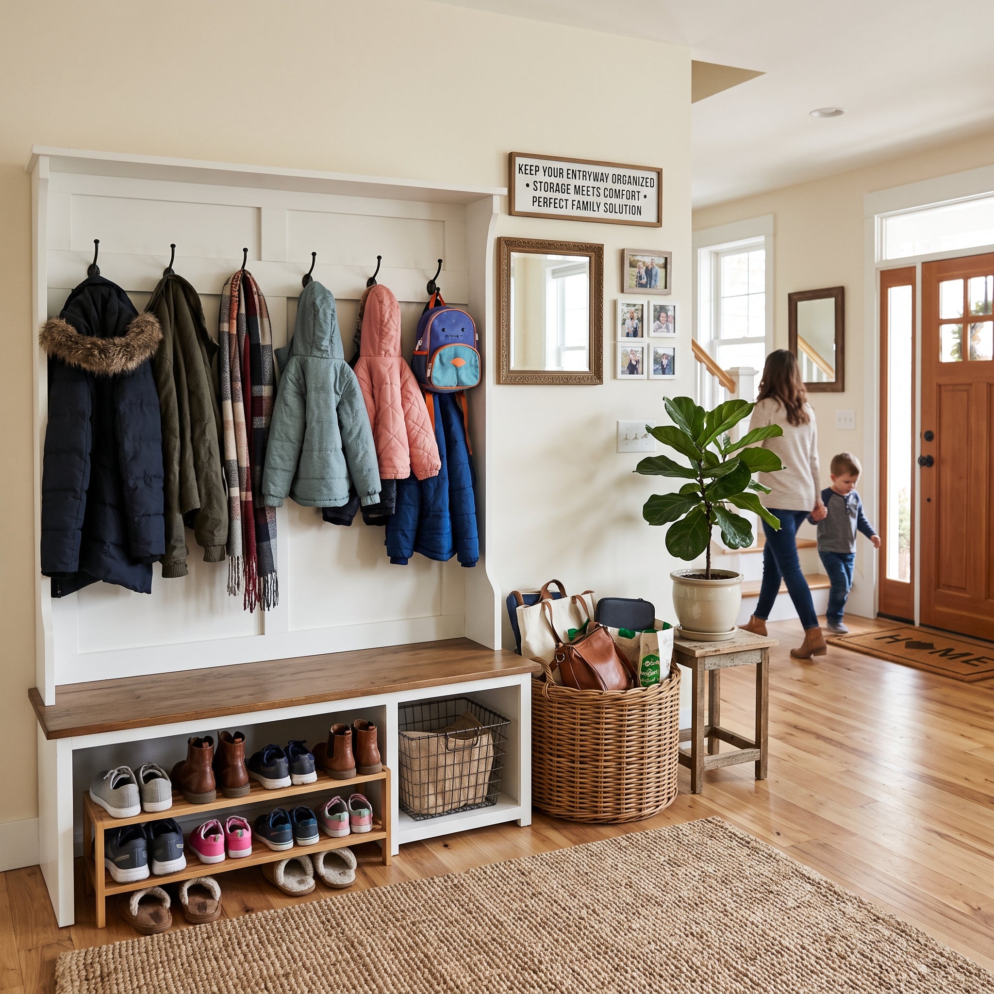Urban Entryway Organizer Bench – Multi-Purpose Hall Tree with Shoe Storage and Coat Hanging Space