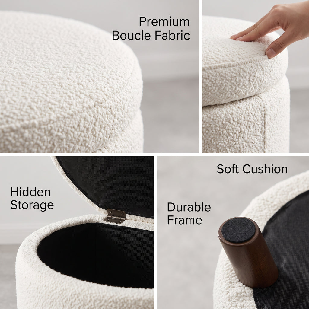 Cozy Boucle Ottoman Bench – Elegant Accent Stool with Hidden Storage for Modern Homes