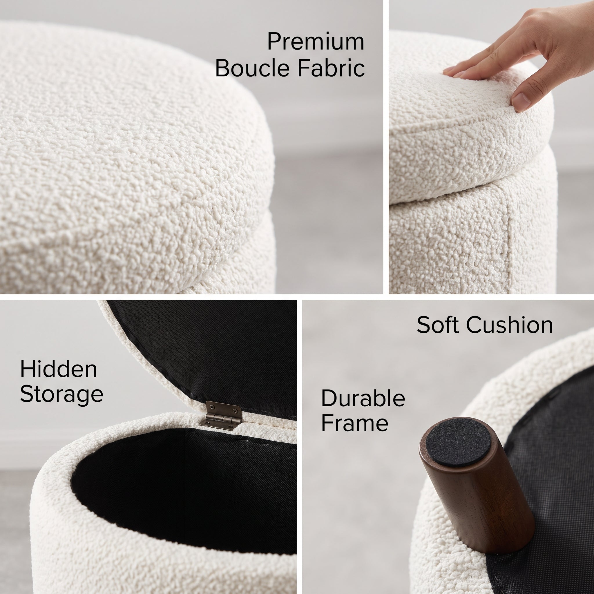 Cozy Boucle Ottoman Bench – Elegant Accent Stool with Hidden Storage for Modern Homes
