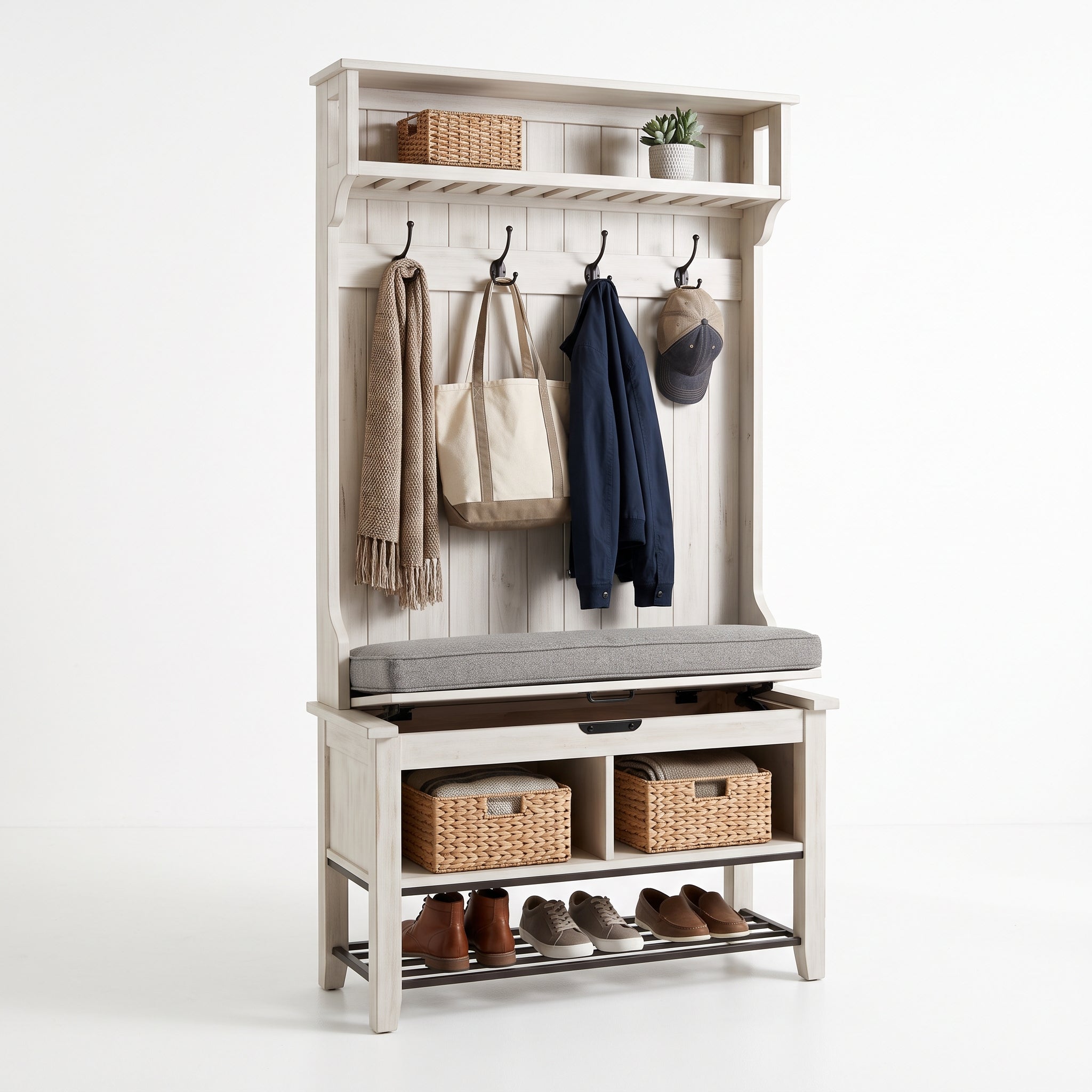 Urban Entryway Organizer Bench – Multi-Purpose Hall Tree with Shoe Storage and Coat Hanging Space
